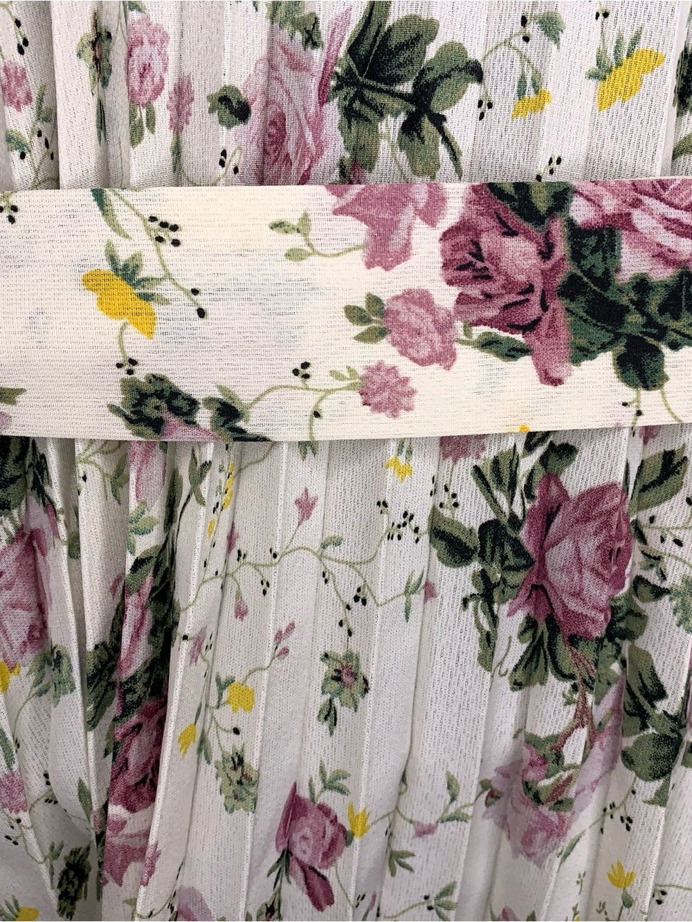 Ivory White Pink Rose Floral Pleated Tunic Blouse Square Neckline Size 6 - Picture 13 of 15